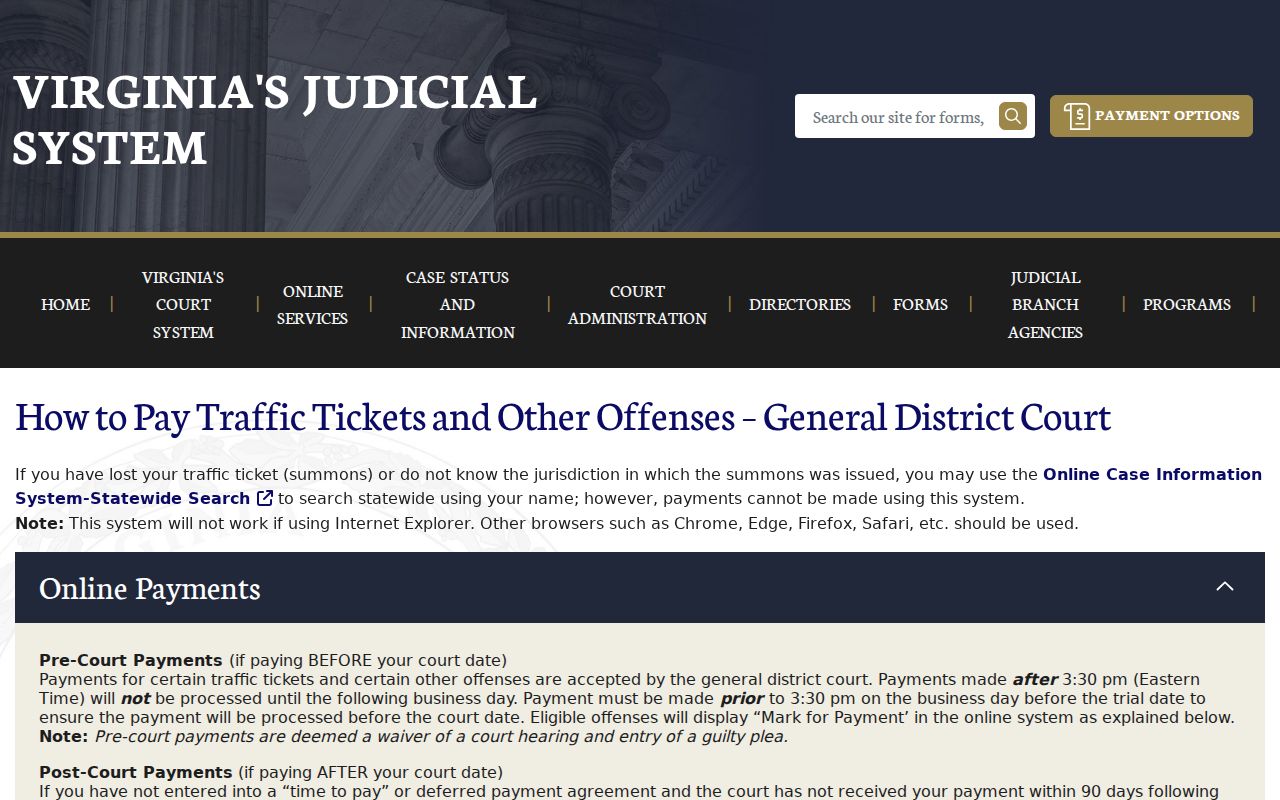 Gloucester County traffic warrant case lookup and payment workflow